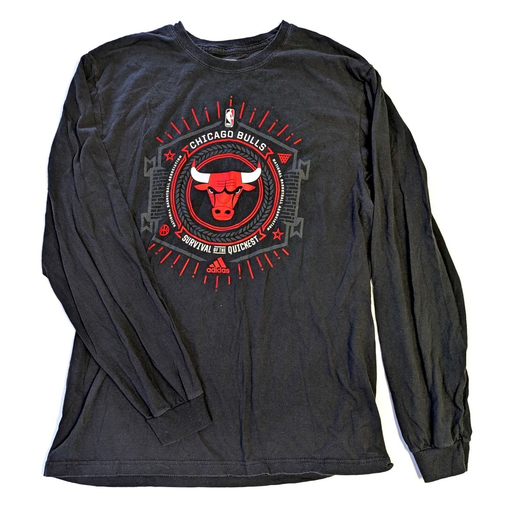 Adidas Chicago Bulls Long Sleeve Shirt Mens Large Black NBA Go-To Tee Graphic